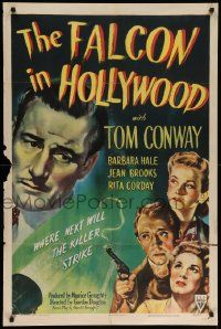 7z314 FALCON IN HOLLYWOOD style A 1sh '44 detective Tom Conway, where next will the killer strike!