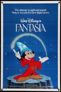 7z318 FANTASIA 1sh R82 Walt Disney, wonderful image of Mickey from Sorcerer's Apprentice!