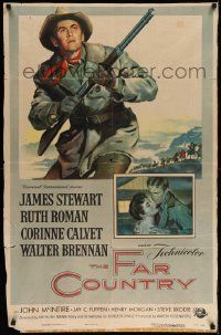 7z320 FAR COUNTRY 1sh '55 cool art of James Stewart with rifle, directed by Anthony Mann!