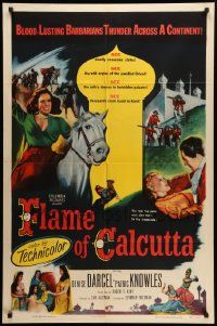 7z333 FLAME OF CALCUTTA 1sh '53 art of horseback Denise Darcel w/sword, deadly assassins strike!