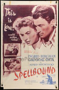 7z815 SPELLBOUND 1sh R56 images of Alfred Hitchcock, Ingrid Bergman & Gregory Peck!