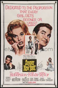 7z848 SUNDAY IN NEW YORK 1sh '64 Rod Taylor, sexy Jane Fonda, Cliff Robertson, Jo Morrow!