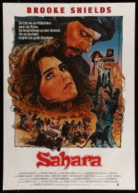 8b158 SAHARA German '84 great Drew Struzan art of sexy Brooke Shields in the desert!