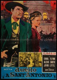 8b381 SAN ANTONIO Italian 27x37 pbusta R62 great image of Alexis Smith and Errol Flynn!