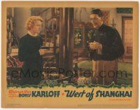 8f975 WEST OF SHANGHAI LC '37 great c/u of Beverly Roberts holding Asian Boris Karloff at gunpoint!