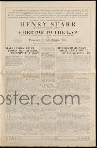 8h469 DEBTOR TO THE LAW pressbook '19 real life outlaw Henry Starr, The Man Who Stole a Million!