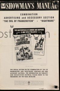 8h485 EVIL OF FRANKENSTEIN/NIGHTMARE pressbook '64 masterpieces of horror in one show!