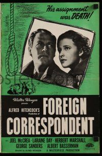 8h500 FOREIGN CORRESPONDENT pressbook R48 Alfred Hitchcock, Joel McCrea, Laraine Day