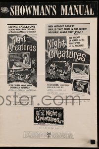 8h673 NIGHT CREATURES pressbook '62 Hammer, great horror art of skeletons riding skeleton horses!