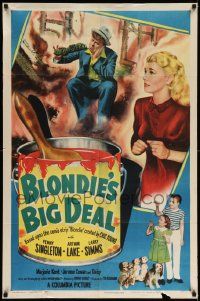 8y100 BLONDIE'S BIG DEAL 1sh '49 cool artwork of Penny Singleton & Arthur Lake as Dagwood!