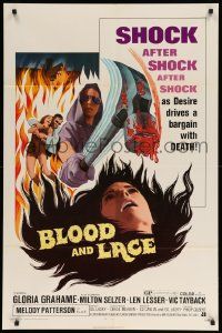 8y101 BLOOD & LACE 1sh '71 AIP, gruesome horror image of wacky cultist w/bloody hammer!