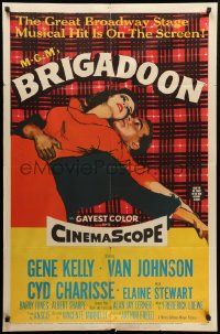 8y115 BRIGADOON 1sh '54 great romantic close up art of Gene Kelly & Cyd Charisse!