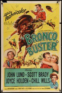 8y117 BRONCO BUSTER 1sh '52 directed by Budd Boetticher, cool artwork of rodeo cowboy on horse!