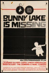 8y119 BUNNY LAKE IS MISSING 1sh '65 directed by Otto Preminger, cool Saul Bass artwork!