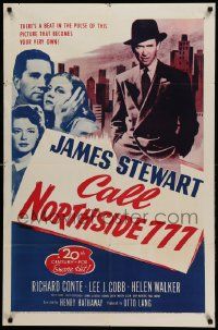 8y127 CALL NORTHSIDE 777 1sh R56 different image of James Stewart, Conte & Walker!