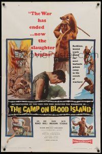 8y128 CAMP ON BLOOD ISLAND 1sh '58 brutal artwork of World War II slaughter!