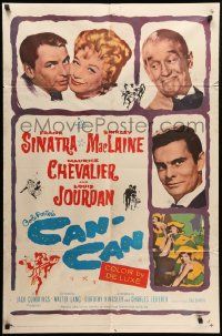 8y129 CAN-CAN 1sh '60 Frank Sinatra, Shirley MacLaine, Maurice Chevalier & Louis Jourdan!