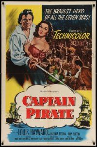 8y131 CAPTAIN PIRATE 1sh '52 artwork of Louis Hayward, pretty Patricia Medina!