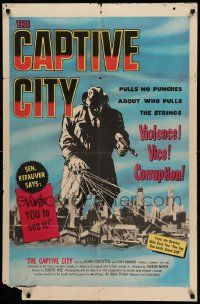 8y132 CAPTIVE CITY 1sh '52 cool art of gangster controlling city, film noir!