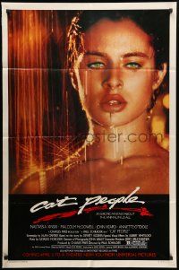 8y141 CAT PEOPLE advance 1sh '82 image of sexy Nastassja Kinski in the rain with orange background