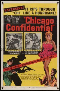 8y146 CHICAGO CONFIDENTIAL 1sh '57 puts the finger on the B-girls and the heat on the hoods!