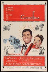 8y152 CINDERFELLA 1sh '60 Norman Rockwell art of Jerry Lewis & Anna Maria Alberghetti!