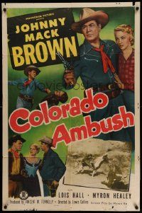 8y160 COLORADO AMBUSH 1sh '51 great images of fighting cowboy Johnny Mack Brown & Lois Hall!