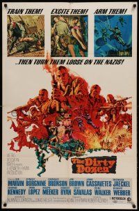 8y219 DIRTY DOZEN 1sh '67 Charles Bronson, Jim Brown, Lee Marvin, cool Frank McCarthy art!