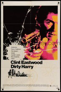 8y220 DIRTY HARRY 1sh '71 great c/u of Clint Eastwood pointing gun, Don Siegel crime classic!