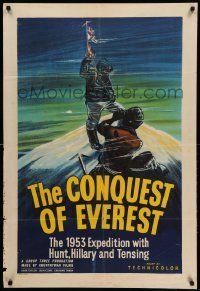 8y169 CONQUEST OF EVEREST English 1sh '53 art of Norgay filming Hillary planting English flag!