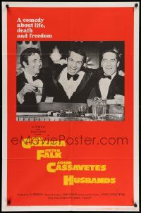 8y407 HUSBANDS int'l 1sh '70 Ben Gazzara, Peter Falk & John Cassavetes in tuxedos at bar!