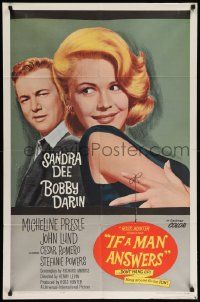 8y411 IF A MAN ANSWERS 1sh '62 great close up art of sexy Sandra Dee & Bobby Darin!