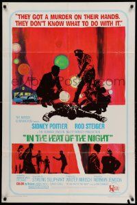 8y413 IN THE HEAT OF THE NIGHT 1sh '67 Sidney Poitier, Rod Steiger, Warren Oates, cool crime art!