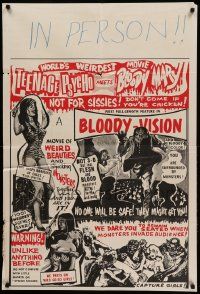 8y416 INCREDIBLY STRANGE CREATURES 2 piece 1sh '63 Teenage Psycho Meets Bloody Mary!