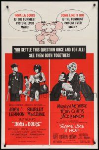 8y422 IRMA LA DOUCE/SOME LIKE IT HOT 1sh '63 Billy Wilder, Jack Lemmon double-feature!