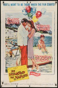 8y425 IT STARTED IN NAPLES 1sh '60 romantic art of Clark Gable with sexy Sophia Loren!