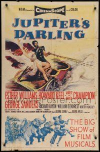 8y435 JUPITER'S DARLING 1sh '55 great art of sexy Esther Williams & Howard Keel on chariot!