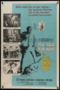 8y449 LAST ANGRY MAN 1sh '59 Paul Muni is a dedicated doctor from the slums exploited by TV!