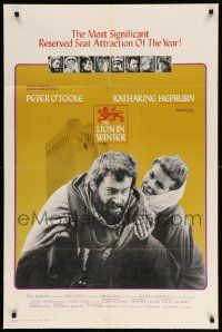 8y467 LION IN WINTER style A 1sh '68 Katharine Hepburn as Eleanor, Peter O'Toole as Henry II!