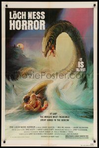 8y477 LOCH NESS HORROR 1sh '82 great Lamanna artwork of prehistoric monster attacking couple!