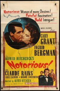 8y568 NOTORIOUS 1sh R54 Alfred Hitchcock, Cary Grant, Ingrid Bergman, color style!