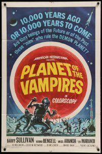 8y622 PLANET OF THE VAMPIRES 1sh '65 Mario Bava, beings of the future, great Reynold Brown art!