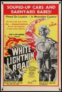 8y954 WHITE LIGHTNIN' ROAD 1sh '65 stock car racing & sexy barnyard babes in moonshine country!