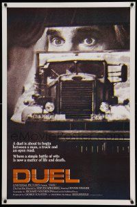 9c242 DUEL 1sh R83 Steven Spielberg, Dennis Weaver, most bizarre murder weapon ever used!