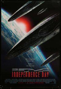 9c421 INDEPENDENCE DAY style B advance 1sh '96 great image of alien ships coming to Earth!