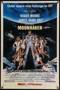 9c590 MOONRAKER advance 1sh '79 art of Moore as James Bond & sexy Lois Chiles by Goozee!