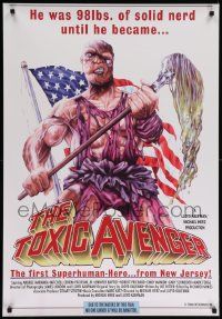 9c922 TOXIC AVENGER 1sh '85 wacky Blaize art of a different kind of hero, Mitchell Cohen!