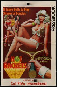 9d736 HOT RACKETS pressbook '79 Candida Royale, art of sexy half-naked woman on tennis racket!