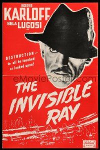 9d753 INVISIBLE RAY pressbook R48 Boris Karloff & Bela Lugosi in Universal horror/sci-fi!