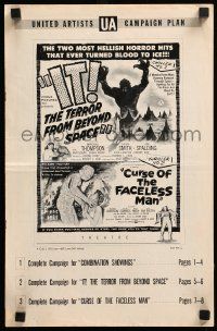 9d755 IT! THE TERROR FROM BEYOND SPACE/CURSE OF THE FACELESS MAN pressbook '58 horror art!